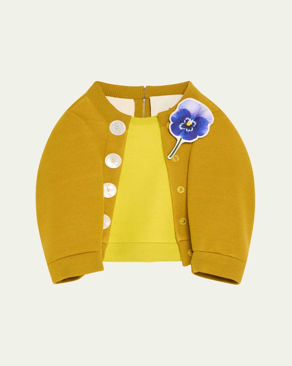 Floral Brooch Layered Wool Sweater